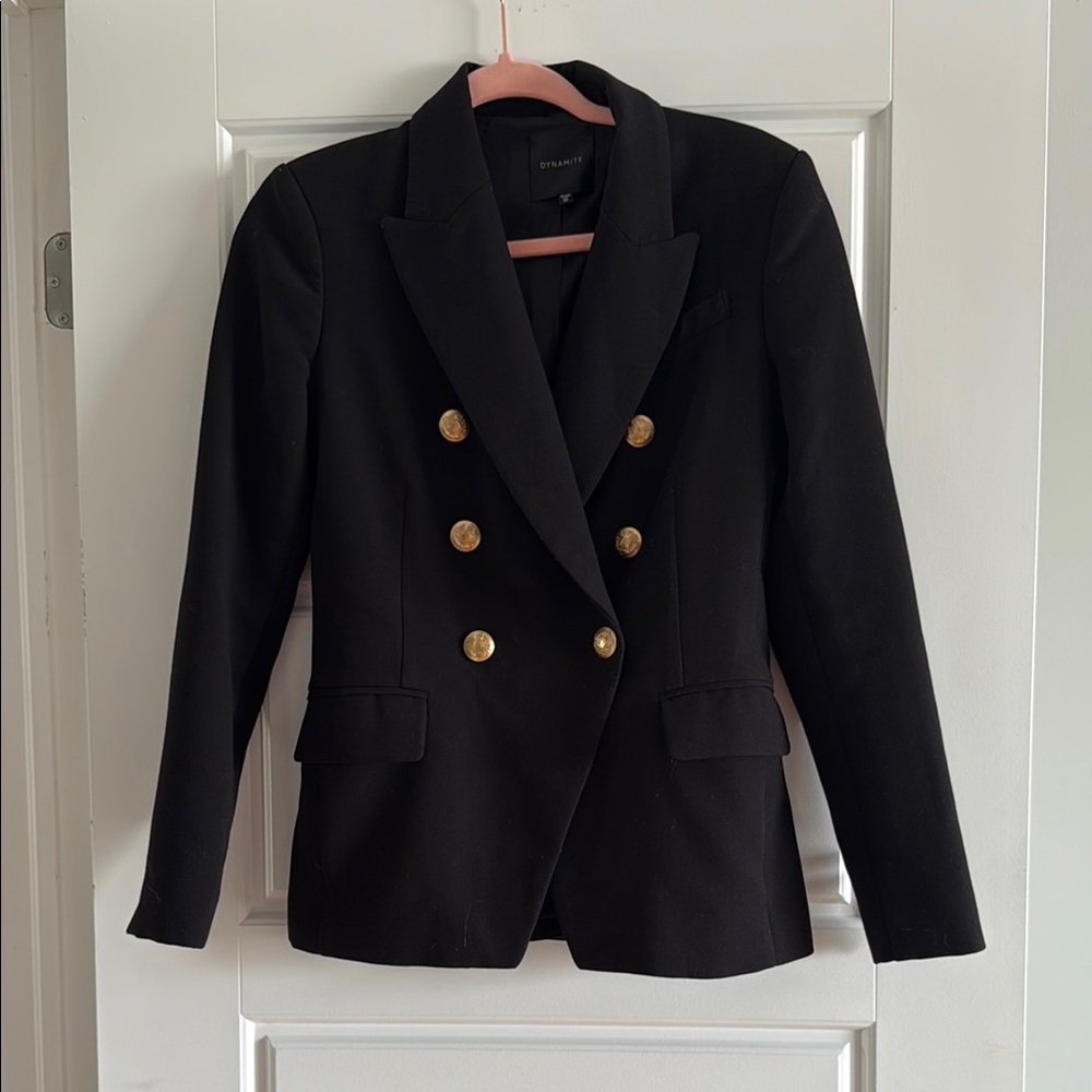 Black Double-Breasted Jacket with Gold Buttons